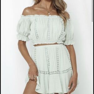 MABLE mint Green Off-Shoulder Top and Skirt Set
